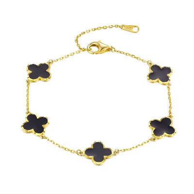 Designs By Gioelli 14K Gold Over Sterling Silver Black Enamel Clovers Bracelet | Target