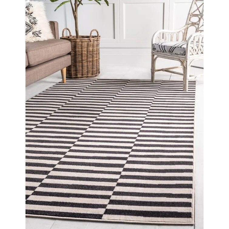 Jac-Dean Machine Woven / Power Loomed Performance Ivory/Black Rug | Wayfair North America
