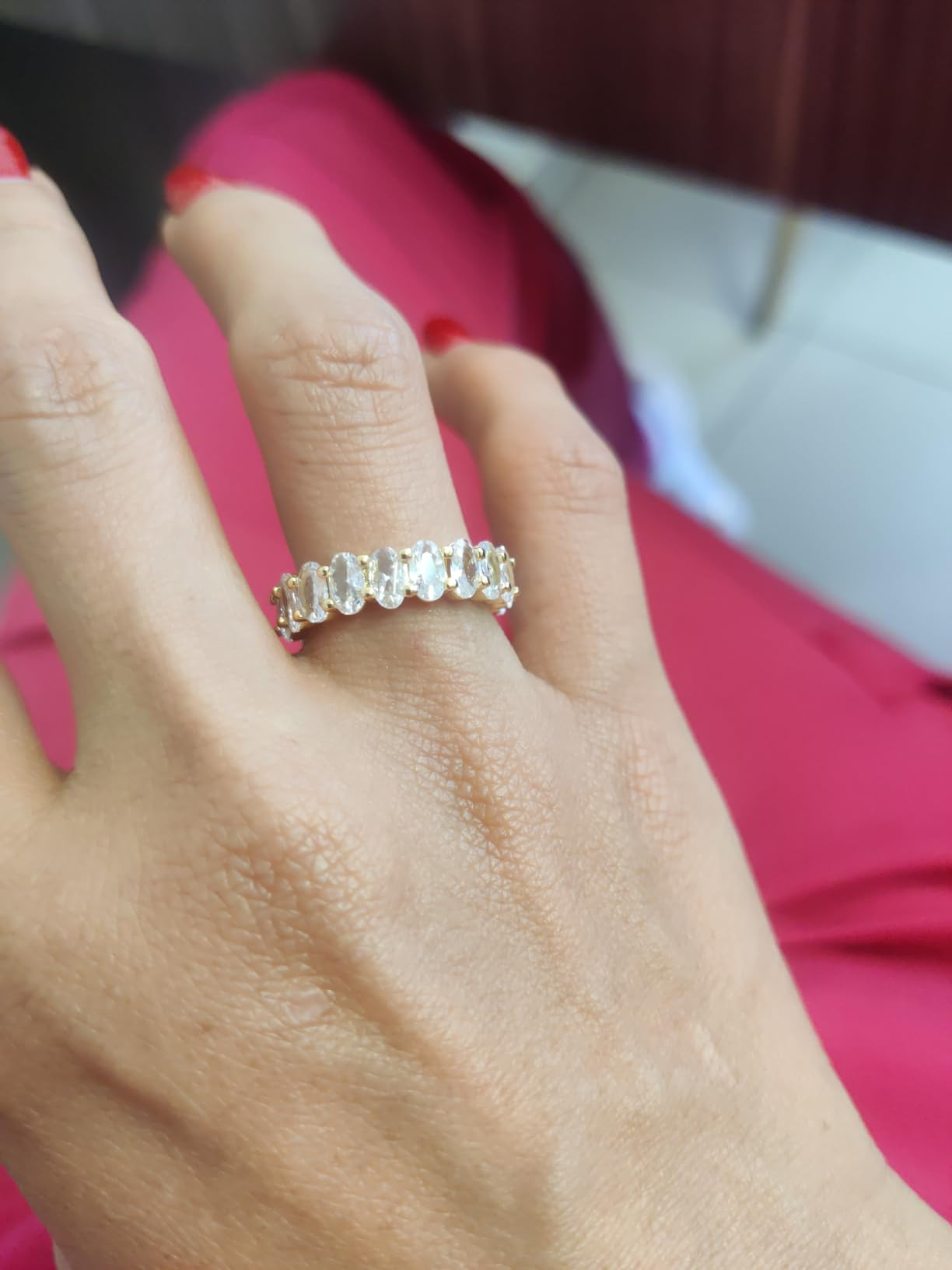 PAVOI 14K Gold Plated Rings Oval Cubic Zirconia Love Ring | Eternity Ring | 5mm Stackable Rings f... | Amazon (US)