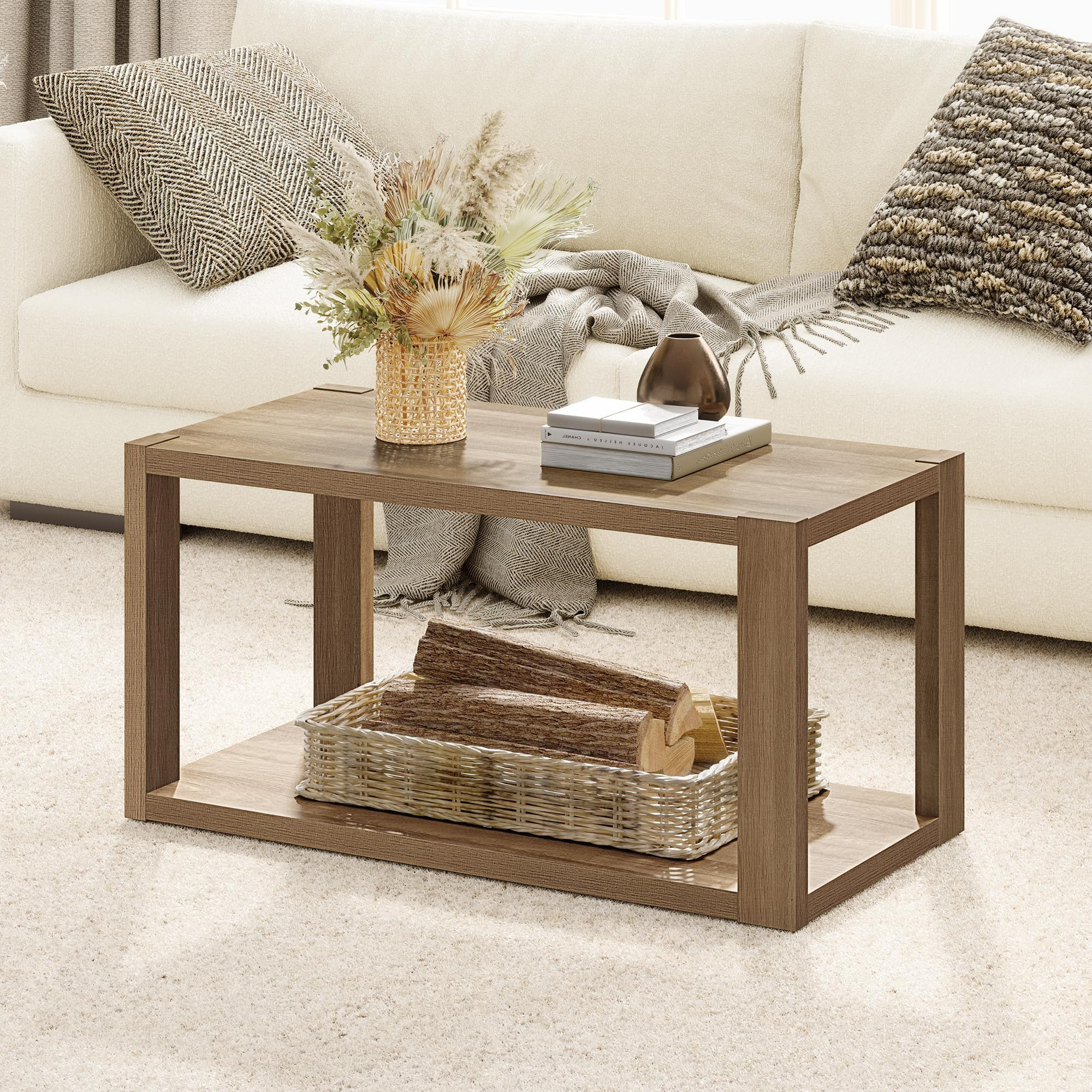 SICOTAS Mesa auxiliar rectangular de granja, mesa central bohemia con estante de almacenamiento, ... | Amazon (US)