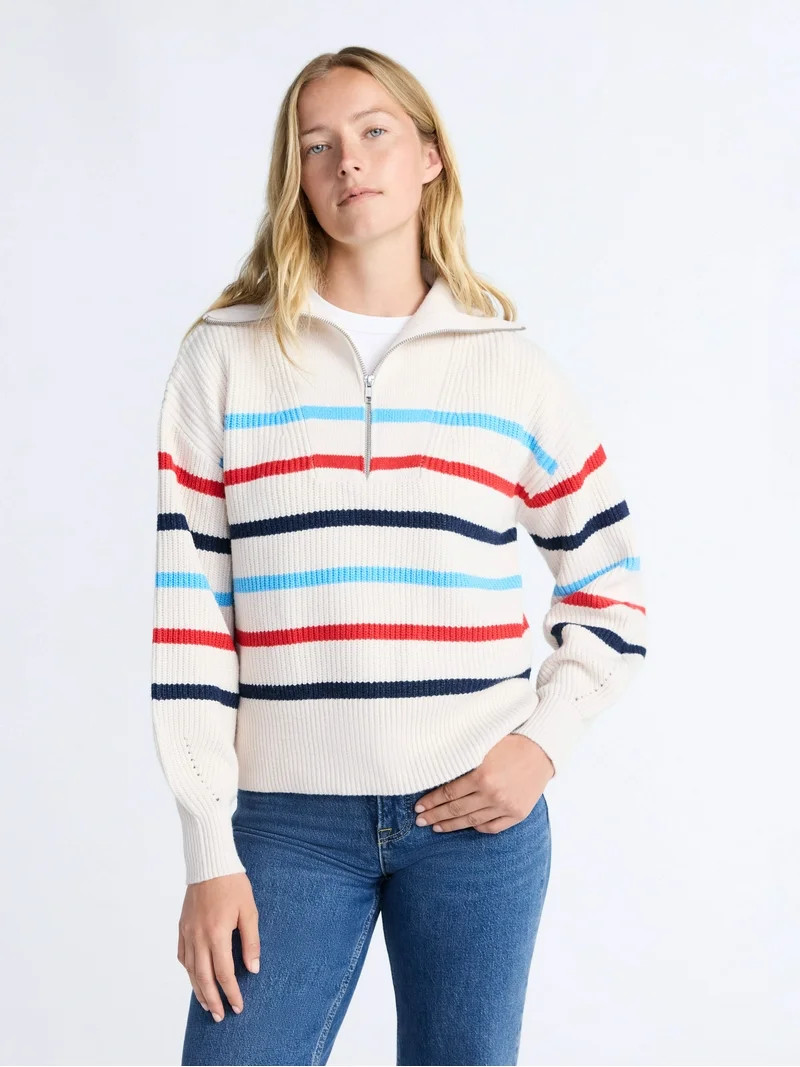 Free Assembly Women's and Women's Plus Half Zip Sweater with Long Sleeves, Midweight, Sizes XS-4X | Walmart (US)