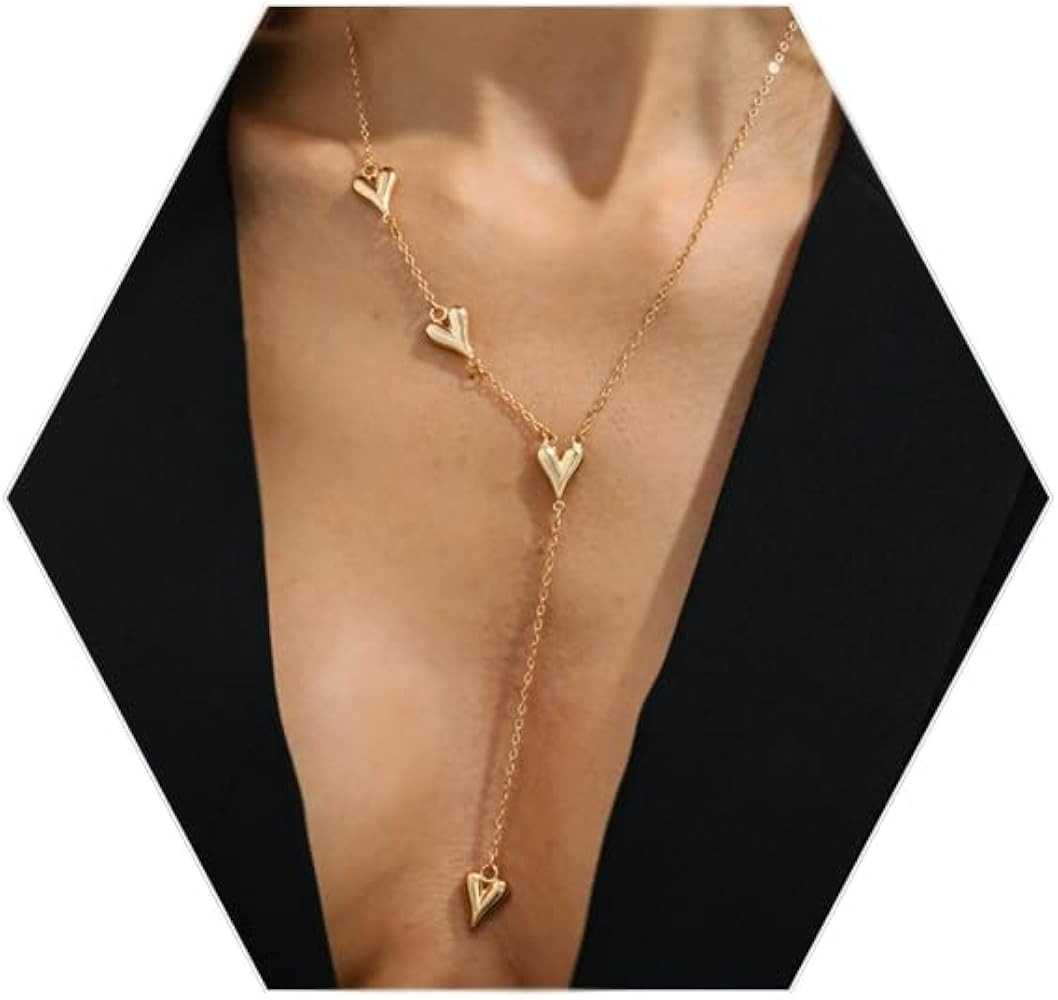Lariat Long Necklace for Women with Dainty Heart-Shaped Y Pendant | Amazon (US)