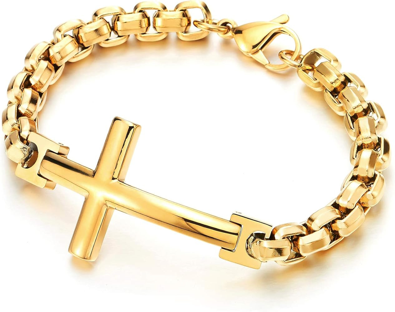 COOLSTEELANDBEYOND Mens Womens Stainless Steel Horizontal Sideway Lateral Cross Link Chain Bangle... | Amazon (US)