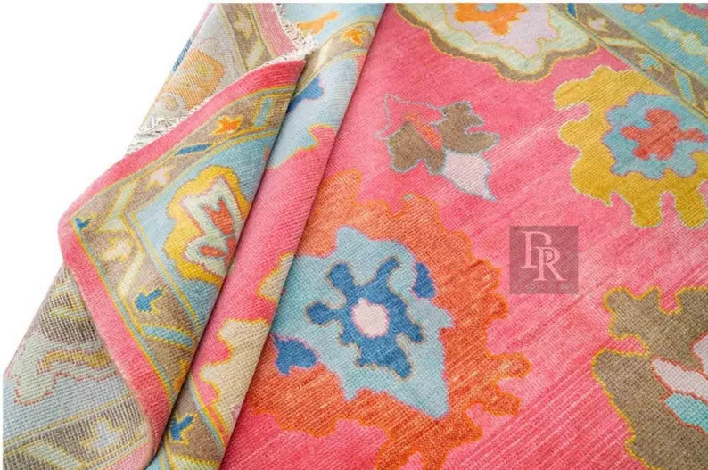 Exquisite Pink Oushak Style Hand Knotted Rug 4x6, 5x8, 6x9, 8x10, 9x12, 10x14 Ft Handmade Rugs fo... | Etsy (US)