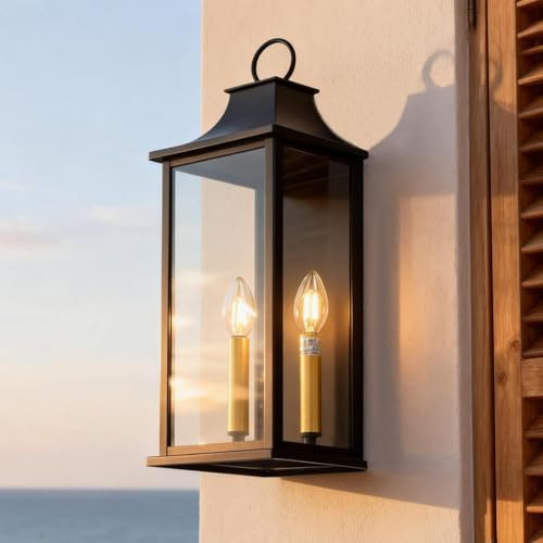 20 inch Black Outdoor Wall Lantern, Large Modern Porch Light with Clear Glass, 2-Light Waterproof... | Amazon (US)