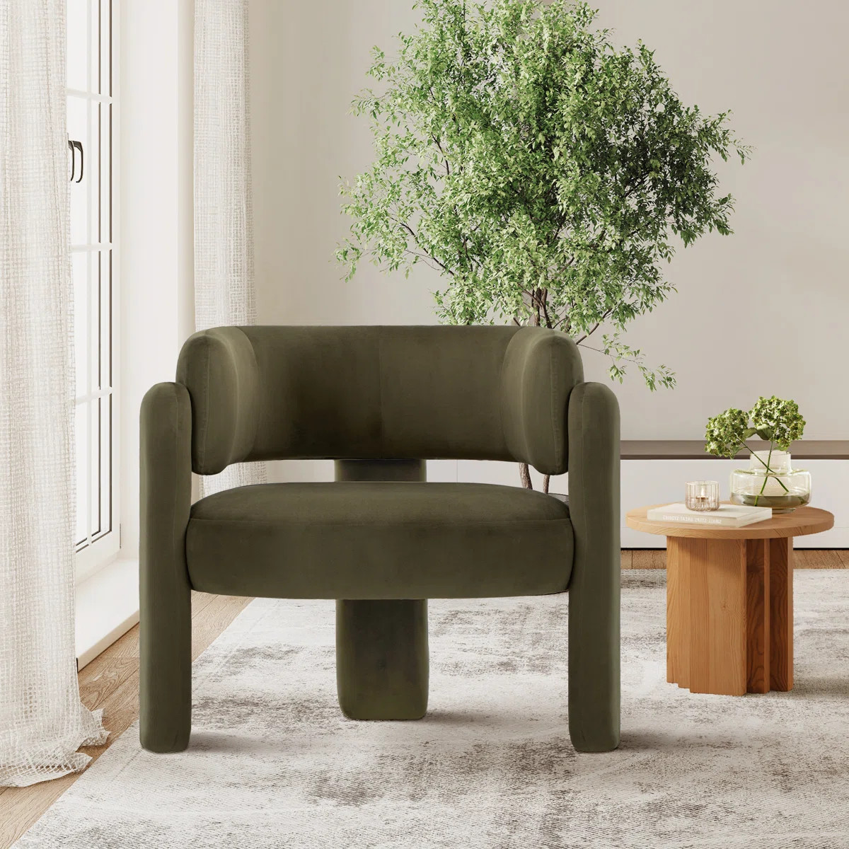 33" Wide Upholstered Modern 3-Legs Barrel Accent Chair | Wayfair North America