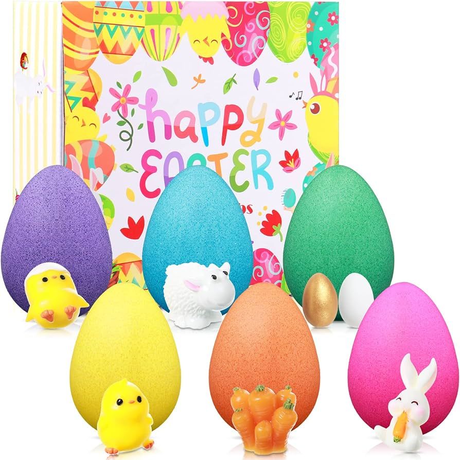 Easter Bath Bomb with Toys for Kids, 6 Packs Bubble Bomb with Surprise Toy Inside Easter Egg Bath... | Amazon (US)