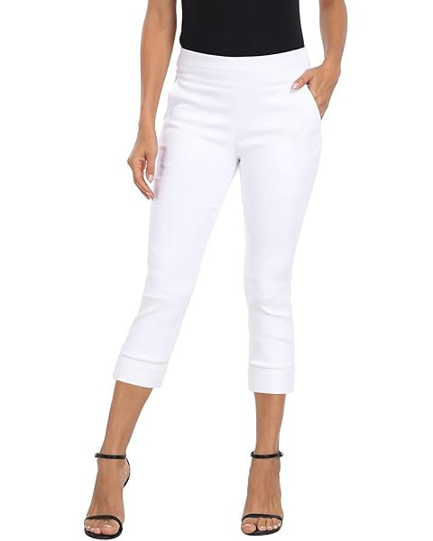 HDE Pull On Dressy Capri Pants for Women Mid Rise Stretch 19" Inseam Pedal Pushers with Pockets C... | Amazon (US)