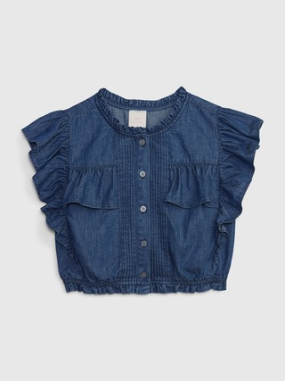Gap &amp;#215 LoveShackFancy Kids Denim Ruffle Button-Front Top with Washwell | Gap (US)