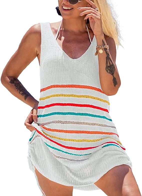 Bsubseach Crochet Swimsuit Cover Ups for Women Summer Tank Dress Knitted Tops | Amazon (US)