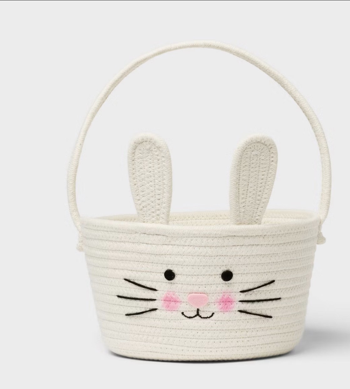 Charming Easter bunny rope basket
Features a round shape with off-white hue
Crafted from soft plush construction
Includes handles for easy carrying and nesting
Measures approximately 9" in height and 9.5" in width and depth
Description
Add a touch of charm to your home with the Easter Bunny Rope Basket White - Spritz™. Crafted from a soft plush construction, this off-white basket is perfect for organizing or displaying seasonal items. Its round shape and convenient handles make it easy to move around, while the nesting feature allows for efficient storage. Ideal for Easter or springtime decor, this basket combines functionality with a playful design. @Target 

#LTKU #LTKFestival #LTKSaleAlert