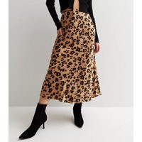 Brown Leopard Print Satin Bias Cut Midi Skirt New Look | New Look (UK)
