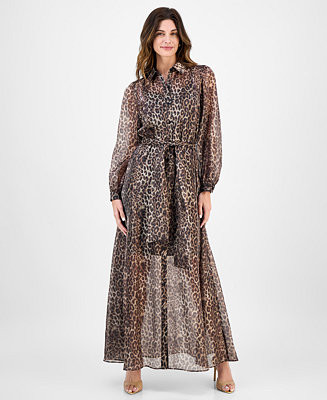 Women's Belted Long-Sleeve Shirtdress | Macy's