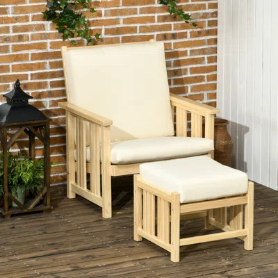 Patio Furniture Set, Wood Outdoor Patio Chair With Ottoman, 2 Piece Cushioned Outdoor Lounge Chair, Sofa Chair With Footrest | Wayfair North America