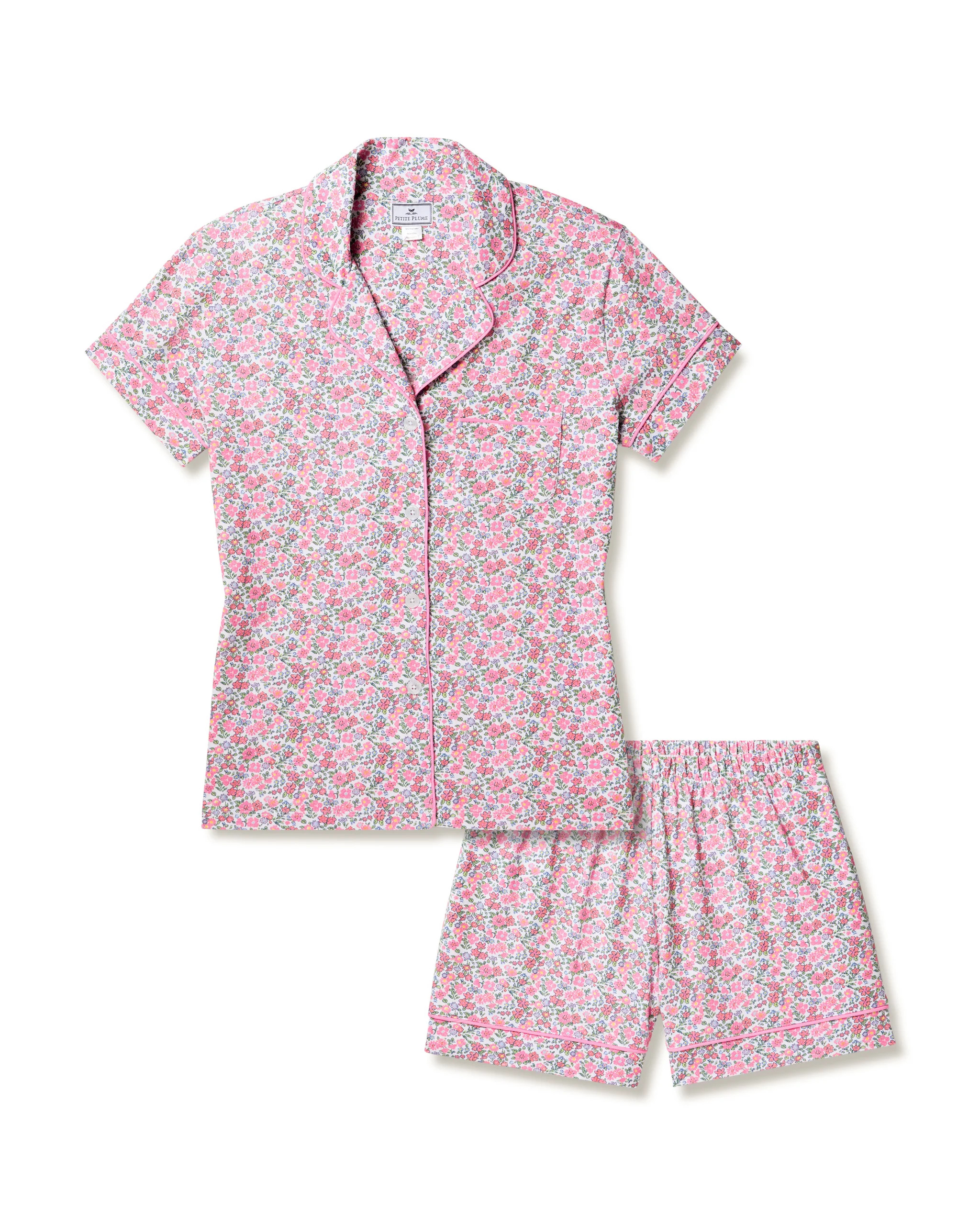 Women's Pima Short Sleeve Short Set in Fleurs de Rose | Petite Plume
