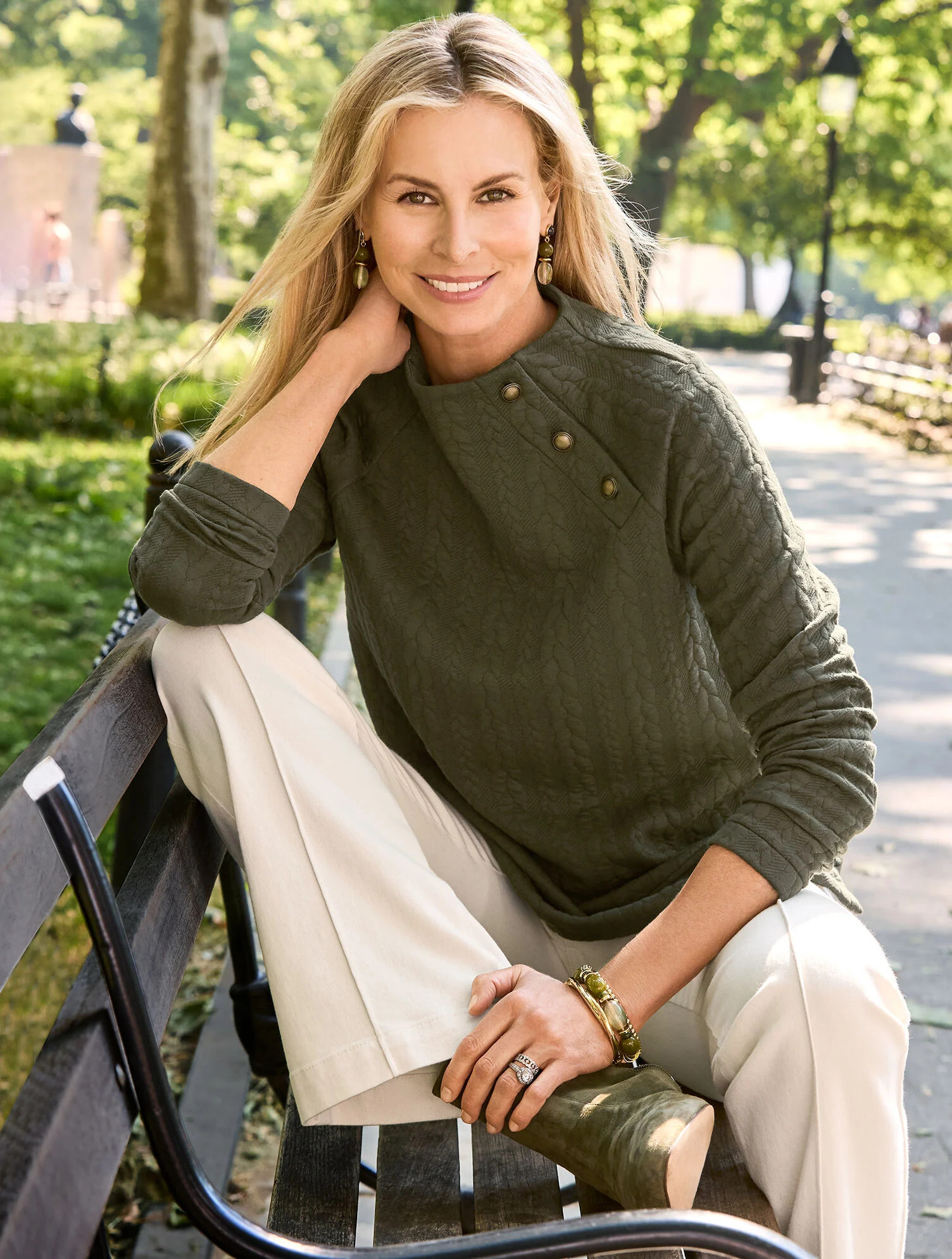 Cable Knit Button Shoulder Sweatshirt | Talbots