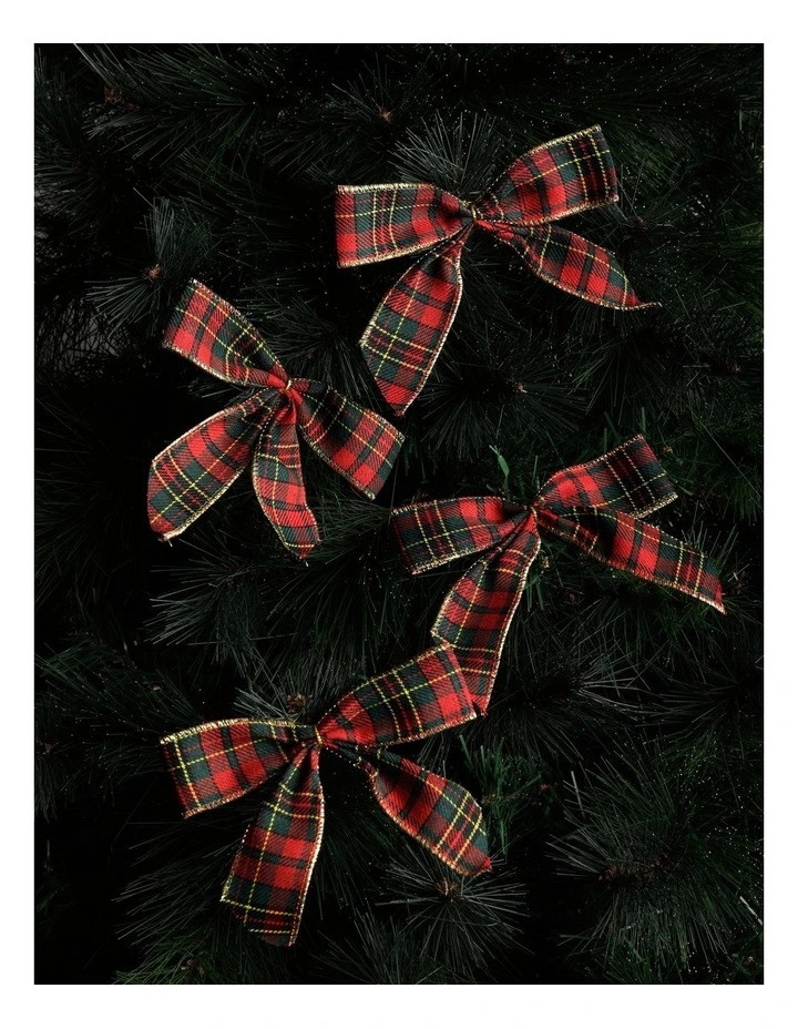 Heirloom Christmas Fabric Set of 4 Tartan Bow Clip 14cm Multi | Myer