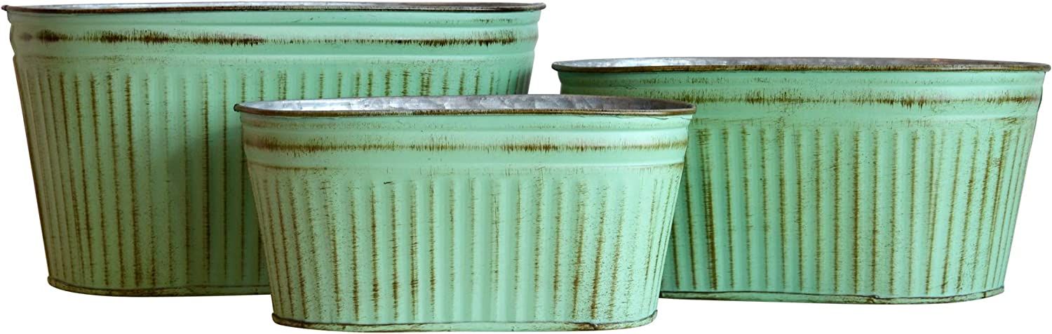 French Country Style Oblong Cache Pot Planters, Set of 3, Distressed Pale Green Finish with Terra... | Amazon (US)