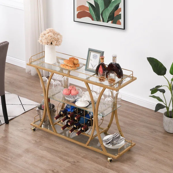 Plasencia 44.09'' Wide Bar Cart with Wine Bottle Storage | Wayfair North America