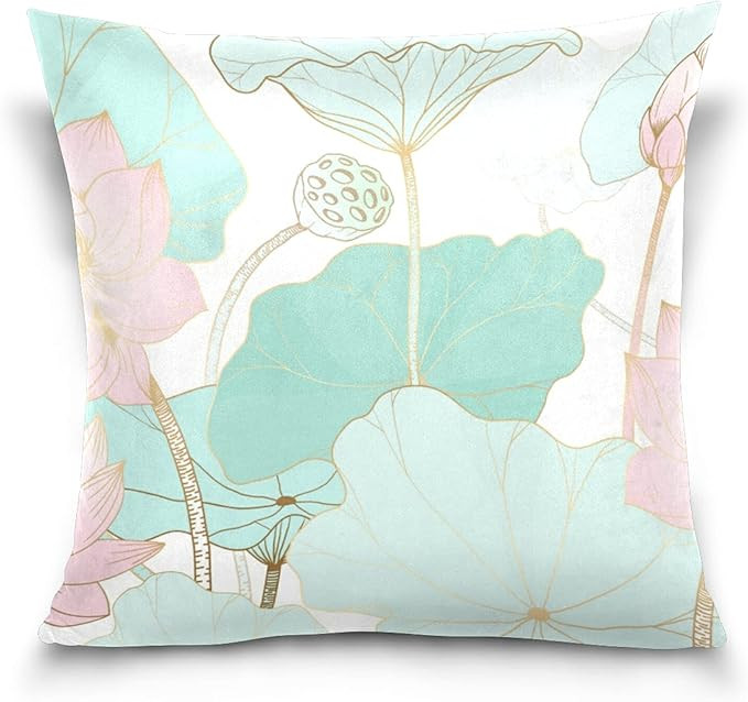 susiyo Teal Green Lotus Throw Pillow Covers 16x16 inch Square Decorative Pillow Cases Soft Sofa B... | Amazon (US)