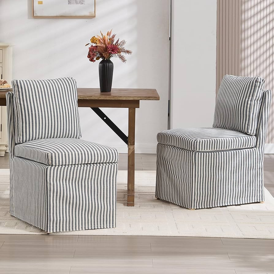 Slipcovered Dining Chairs Set of 2, Farmhouse Upholstered Dining Chair with Solid Wood Legs, Soft... | Amazon (US)