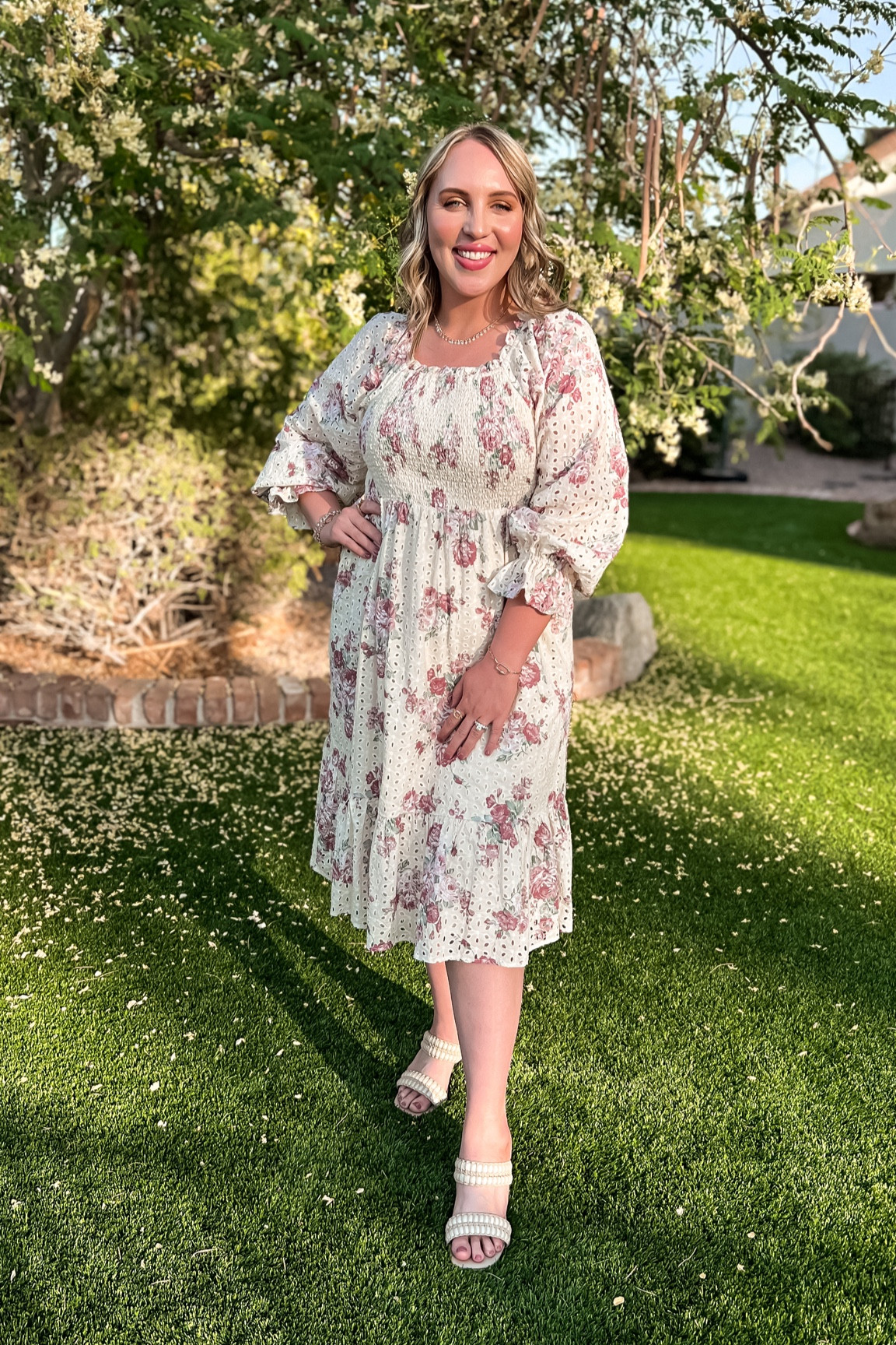 Probably my favorite dress I’ve ever purchased! Love the fit and style of this dress! Heels are from Target and sold out! Linked a couple other cute options to pair with this dress! Styled with some of my fav jewelry pieces from Jaclyn Roxanne. 

#LTKstyletip #LTKbeauty