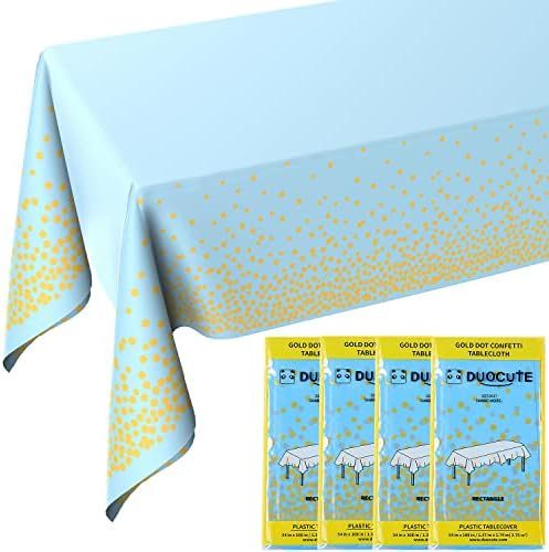 Blue and Gold Tablecloths for Party 4 Pack - 54 X 108 inch, Gold Dot Confetti Disposable Rectangu... | Amazon (US)