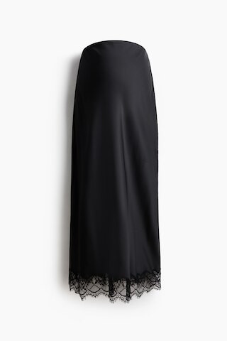 H & M - MAMA Lace-Trimmed Satin Skirt - Black | H&M (US + CA)