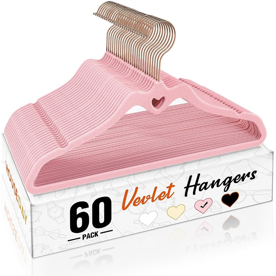 HOUSE DAY Pink Velvet Hangers 60 Pack, Non Slip Flocked Felt Hangers, Sturdy Velvet Clothes Hange... | Amazon (US)