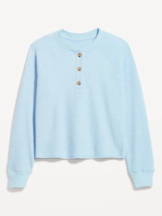 Plush Waffle-Knit Henley Top for Women | Old Navy (US)
