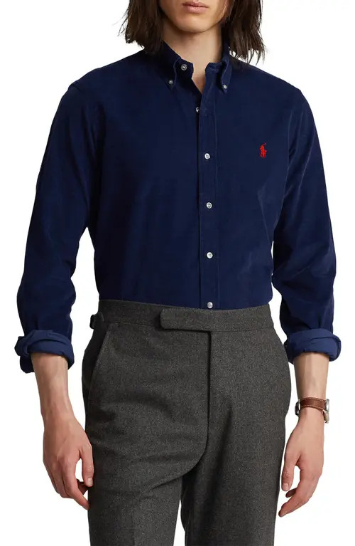Polo Ralph Lauren Corduroy Button-Down Shirt in Newport Navy at Nordstrom, Size Large | Nordstrom