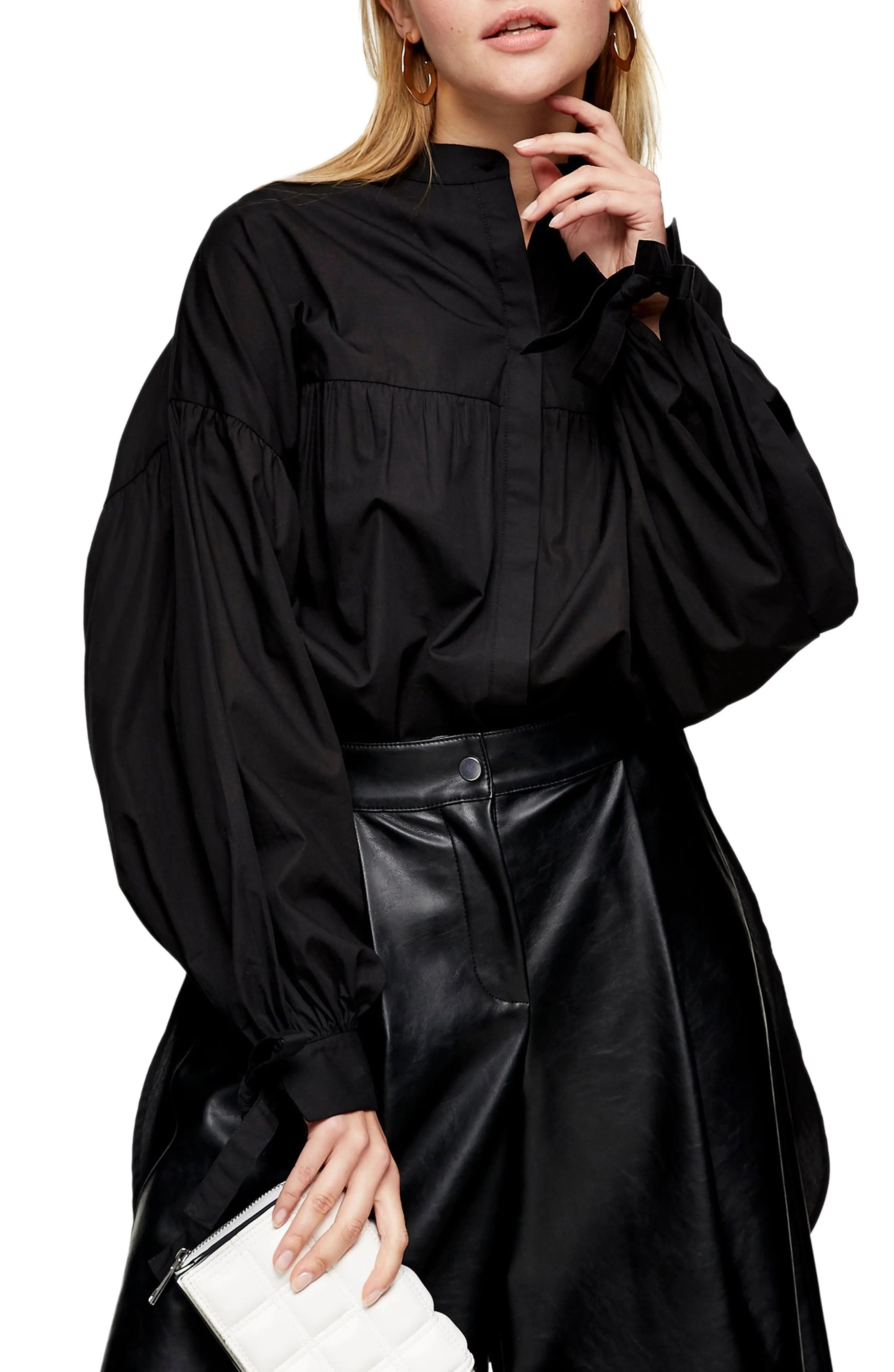 Women's Topshop Oversize Babydoll Blouse, Size 4 US - Black | Nordstrom