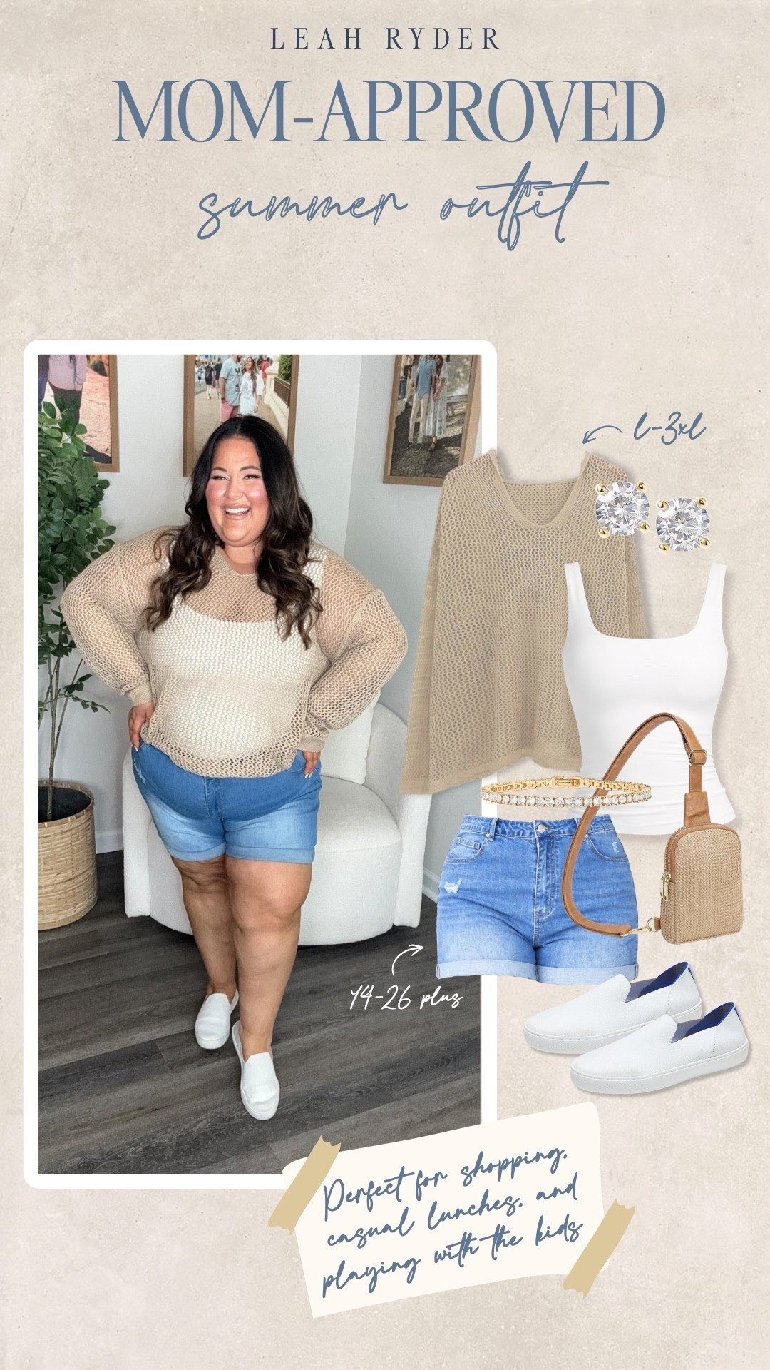Mom-approved summer outfit featuring a casual, comfortable look with denim shorts, a white tank, lightweight sweater, and easy slip-on sneakers. This flattering plus size outfit is perfect for everyday wear, including running errands, casual lunches, shopping, and time with the kids. If you’re looking for plus size summer outfits, mom outfits, casual everyday style, or comfortable outfits for busy moms, this look is an easy go-to.

#LTKPlusSize #LTKSeasonal