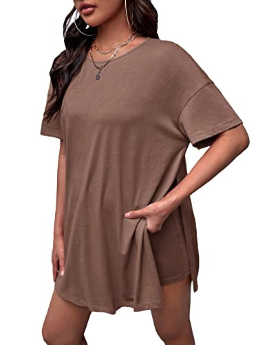 OYOANGLE Women's Maternity 2 Piece Outfits Short Sleeve Split Hem Tee Shirt and Shorts Set | Amazon (US)