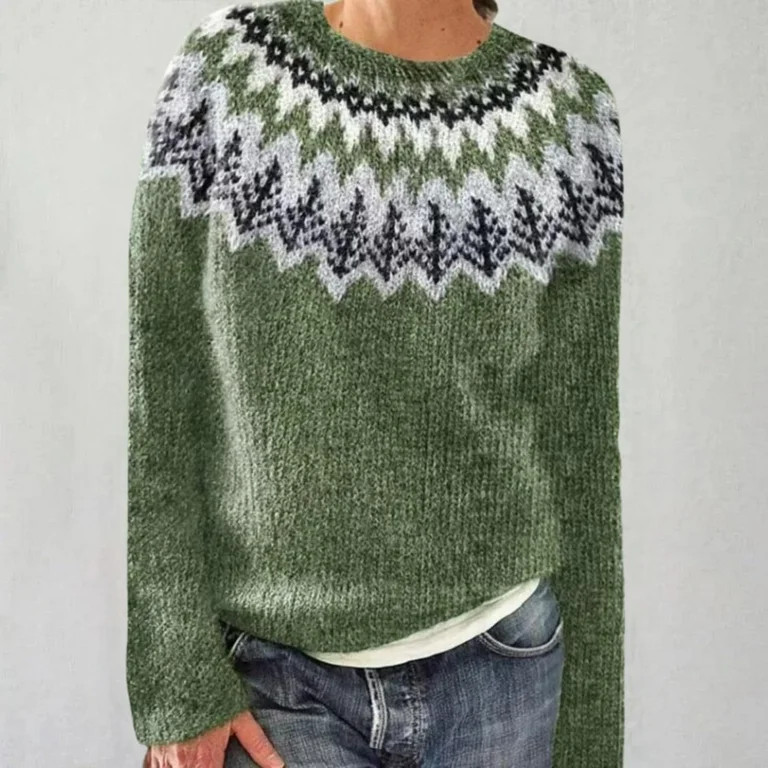 frariair sweaters for women Knitted Isle Print Retro Sweater Loose Crewneck Long Sleeve Pullover ... | Walmart (US)
