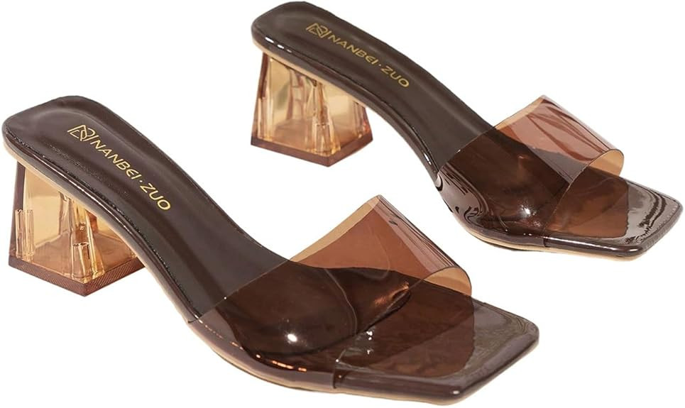 Verdusa Women's Clear Heeled Sandals Square Toe Slip On Chunky Sandal | Amazon (US)