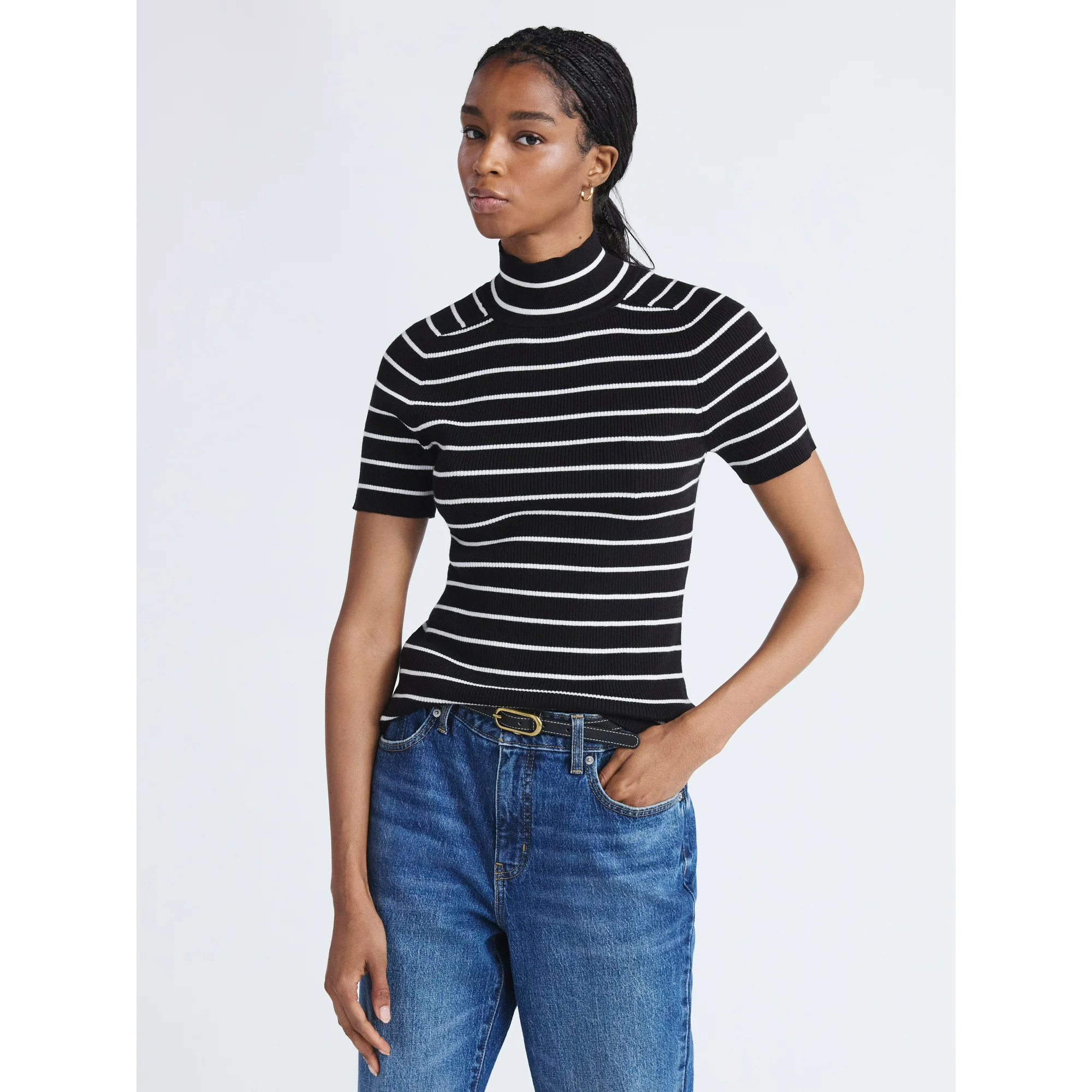 Free Assembly Women's Cozy Yarn Mock Neck Sweater with Short Sleeves, Lightweight, Sizes XS-XXL | Walmart (US)