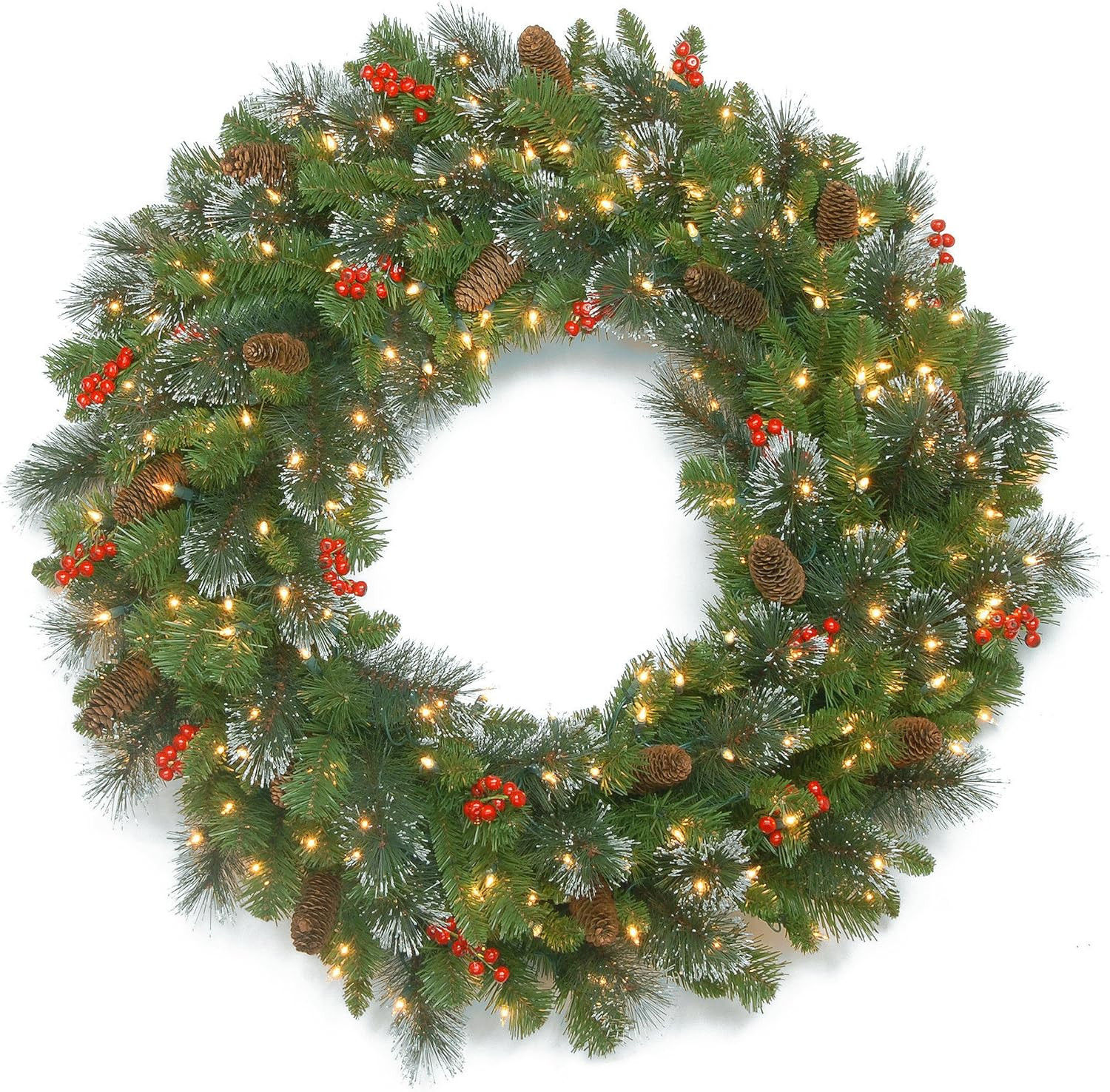 Amazon.com: National Tree Company Pre-Lit Artificial Christmas Wreath, Green, Crestwood Spruce, W... | Amazon (US)