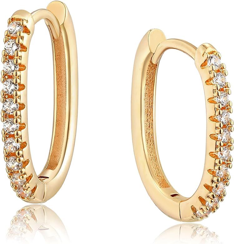 Mevecco 18K Gold Plated Huggie Earrings with Shining Cubic Zriconia Geometry Beads Star Hoop Earr... | Amazon (US)
