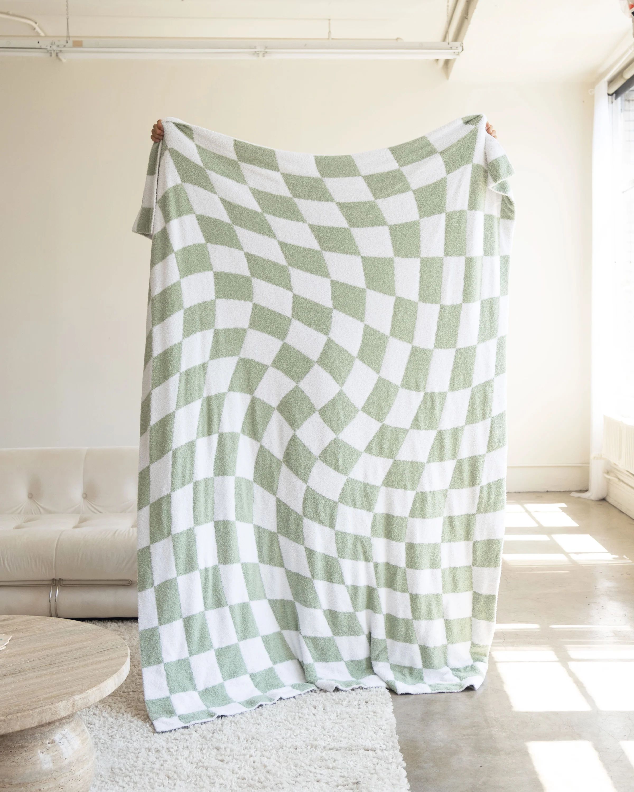 WAVY CHECKER BLANKET - SAGE | The Act Of Lounging