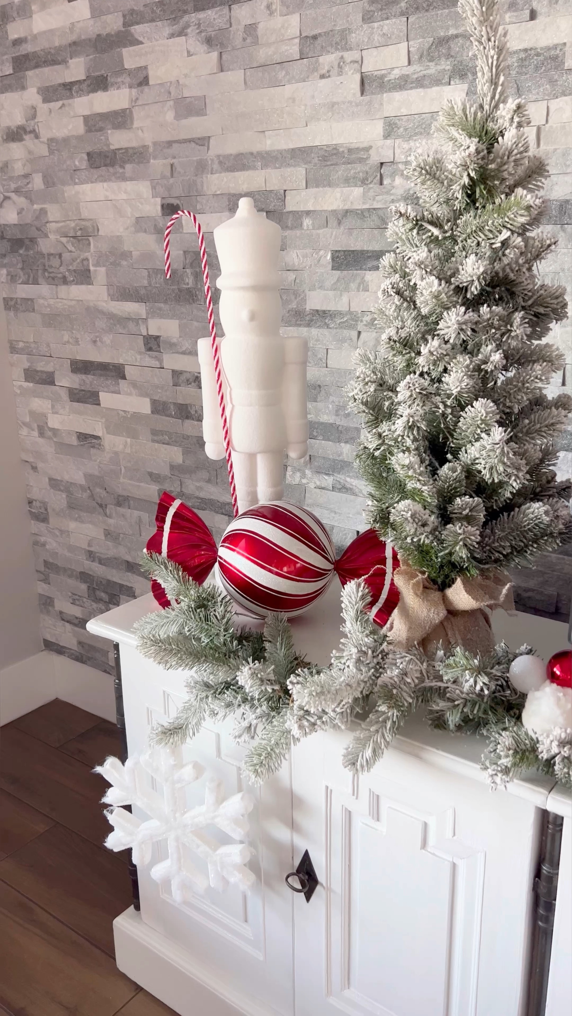 2ft white Nutcracker Christmas decor at Modern Farmhouse Glam. Flocked trees and garland set. Large wrapped red candy Christmas decoration  

#LTKhome #LTKHolidaySale #LTKHoliday