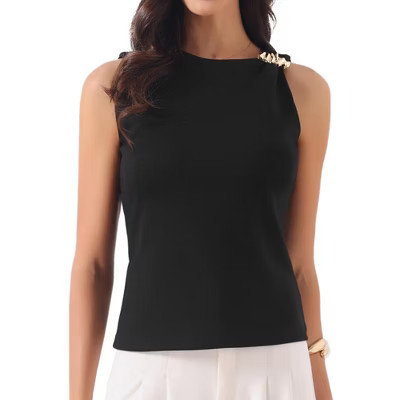 INSPIRE CHIC Women's Sleeveless Crew Neck 2026 Summer Shoulder Embellishments Trendy Casual Tops Small Black | Target