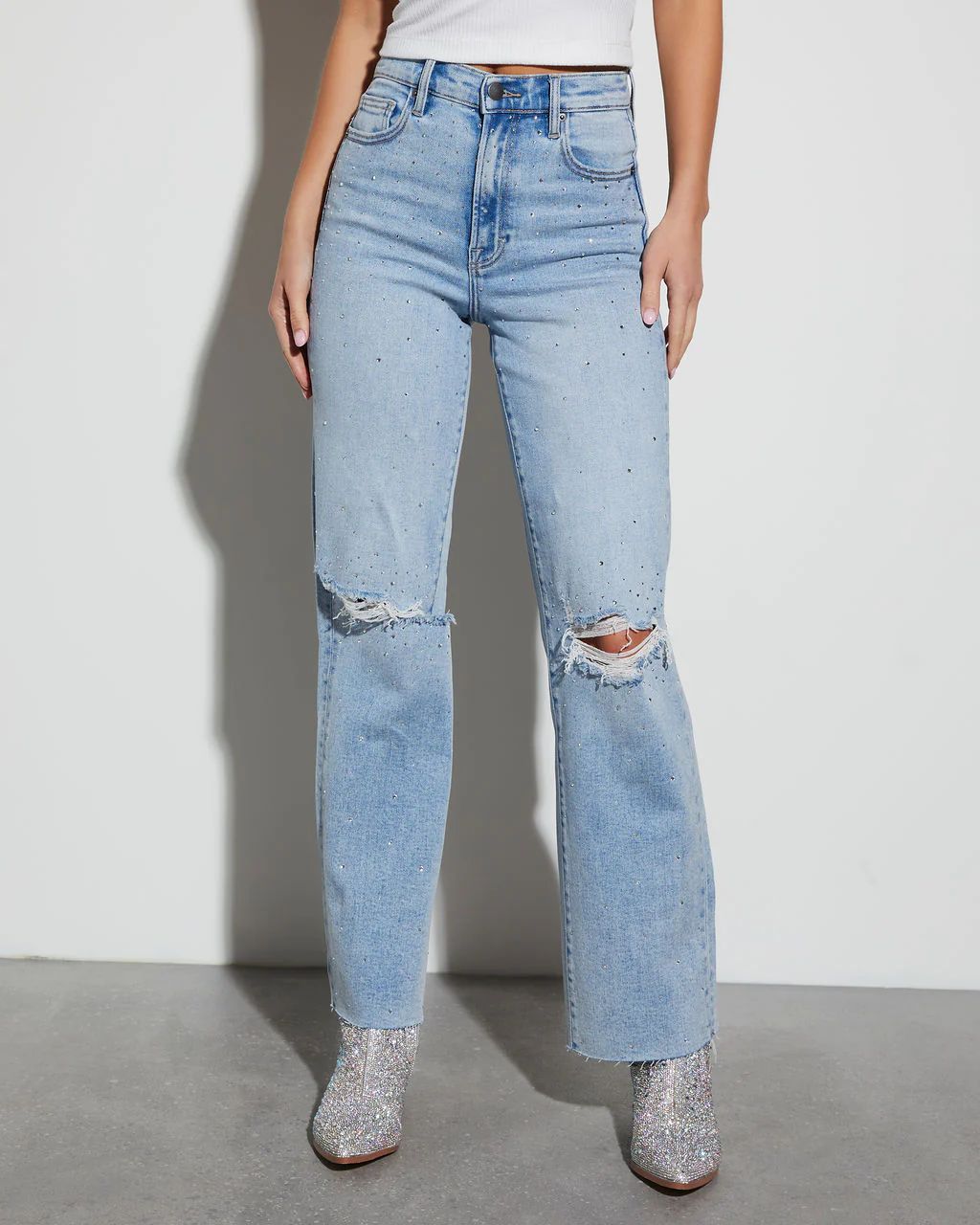 Wilda Icon Diamonte Straight Leg Jeans | VICI Collection