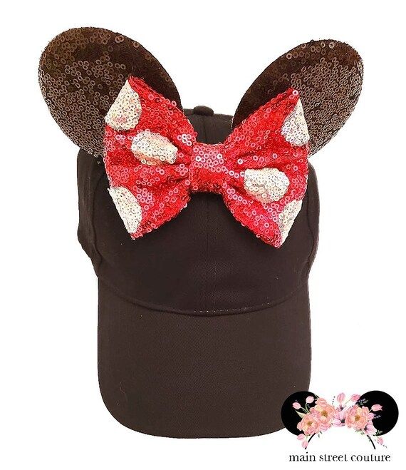 Minnie Black and Red White Polka Dot Sequin Ears Classic Fit Women's Baseball Hat Cap | Etsy (US)