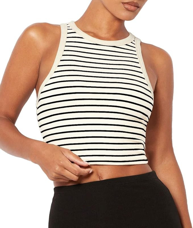 LOFAAC Women Y2K Striped Knitted Crop Tank Top Casual Basic Slim Fit Sleeveless Crew Neck Racerba... | Amazon (US)