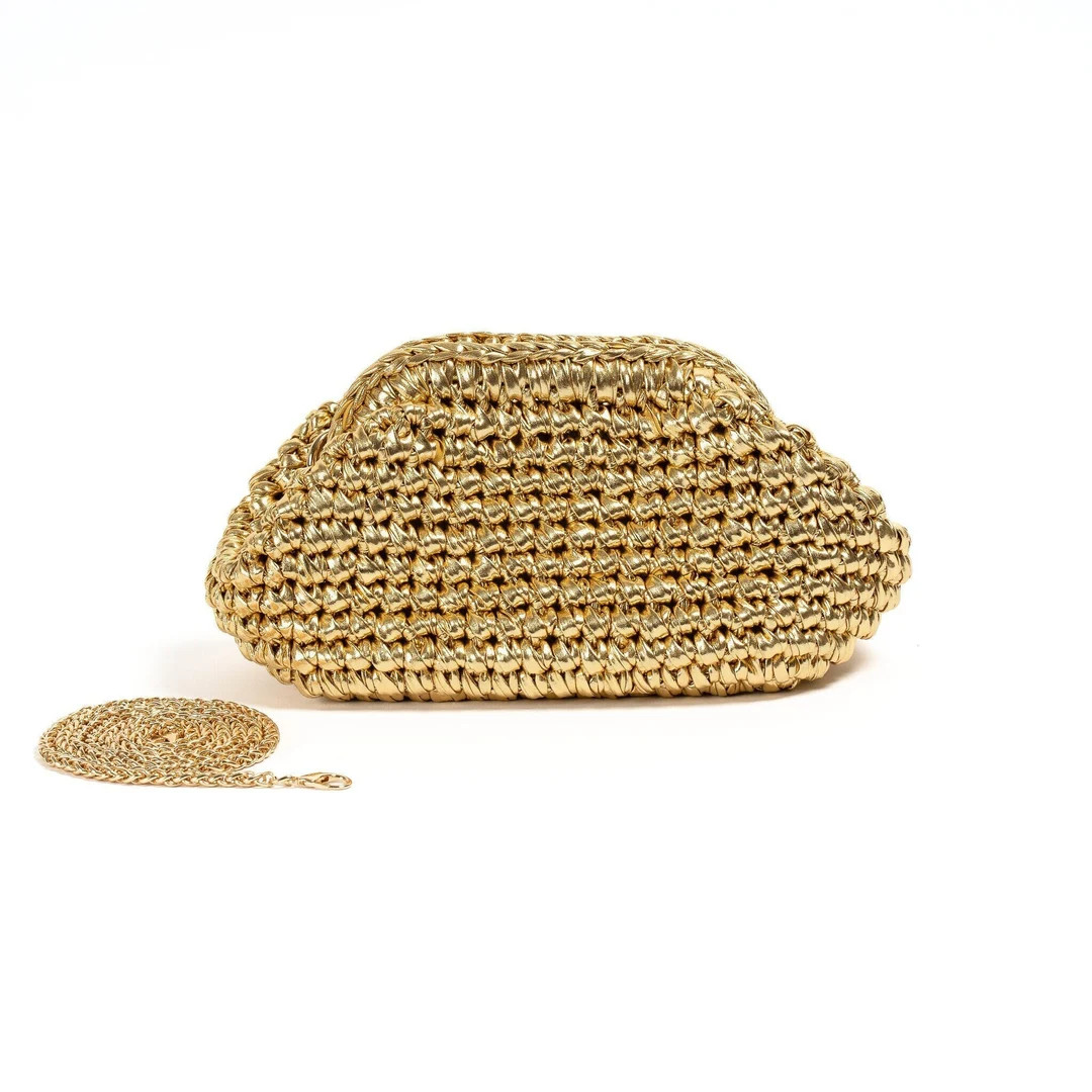 Metallic Gold Clutch Bag, Gold Raffia Dumpling Bag, Metallic Gold Raffia Pouch Bag, Gold Evening ... | Etsy (US)