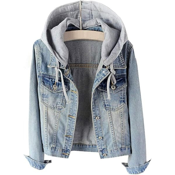 MISS MOLY Women's Layered Drawstring Casual Hoodie Denim Jackets Jean Jacket Coat w Pockets | Amazon (US)