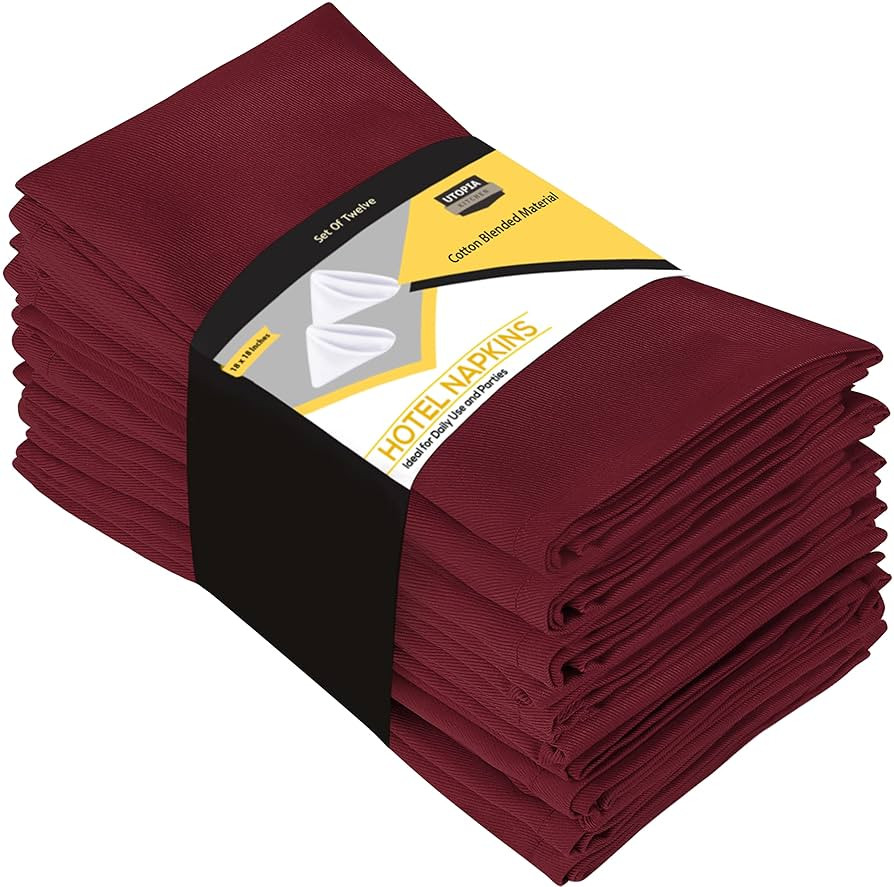 Utopia Kitchen Burgundy Cloth Napkins [12 Pack, 18x18 Inch] Absorbent Cotton Blend Washable and R... | Amazon (US)
