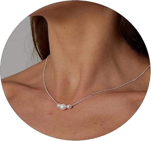 MIDEEO Dainty Pearl Necklaces for Women Girls 14K Gold Plated Pearl Drop Necklaces Sliver Pearl C... | Amazon (US)