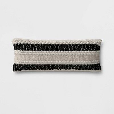 Stripe Outdoor Lumbar Decorative Pillow Black - Threshold&#8482; | Target